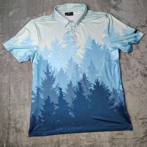 Yatta Golf Polo Shirt Men L Blue Mountains AOP Performance Outdoors Short Sleeve